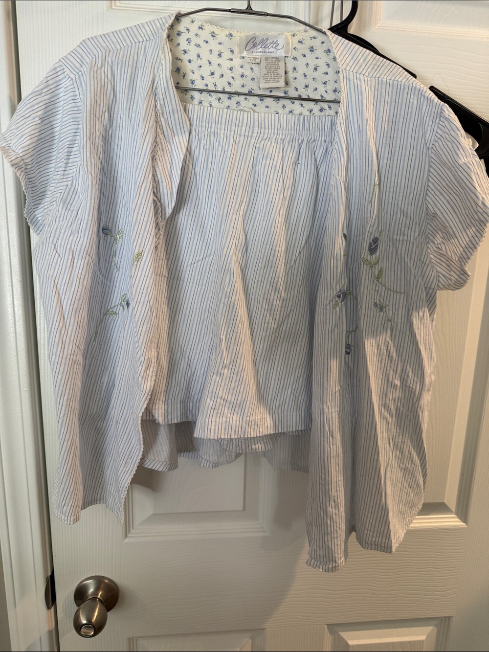 Light Blue Striped Embroidered Women’s Pajama Top by